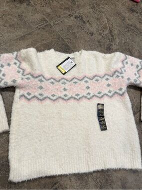 art class Ivory Sweater with Pink & Gray Fair Isle Yoke